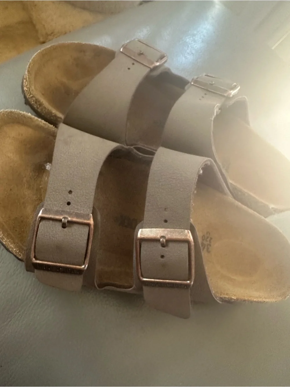 Birkenstock Kids Gray Two-Strap Adjustable Slide Sandals